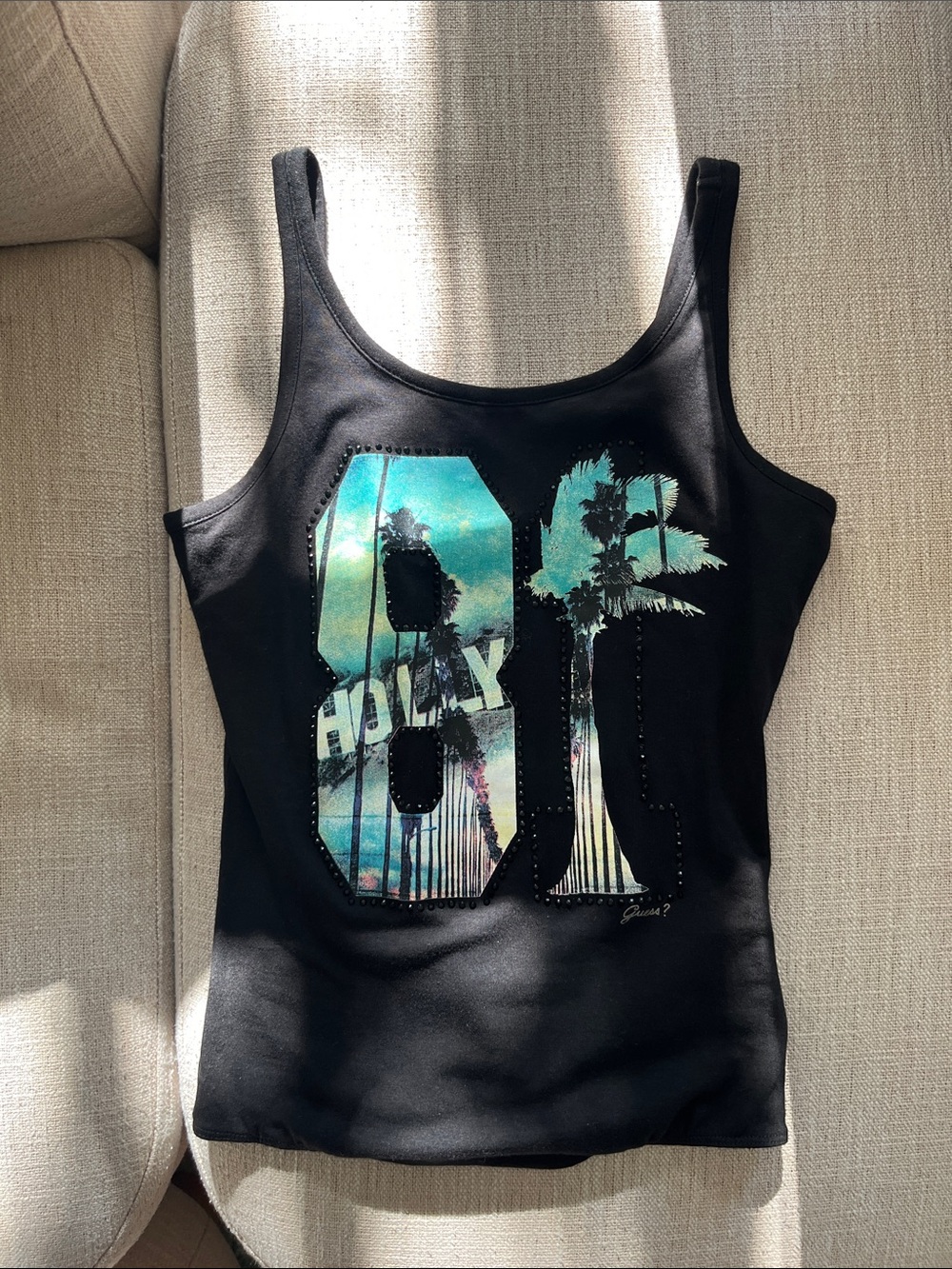 Guess Black Tank One-Piece with Teal & Aqua '81 Hollywood